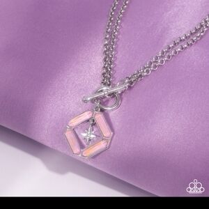 Compass Cadenza Pink Gem Silver Star Paparazzi Silver and Pink Hexagon Necklace